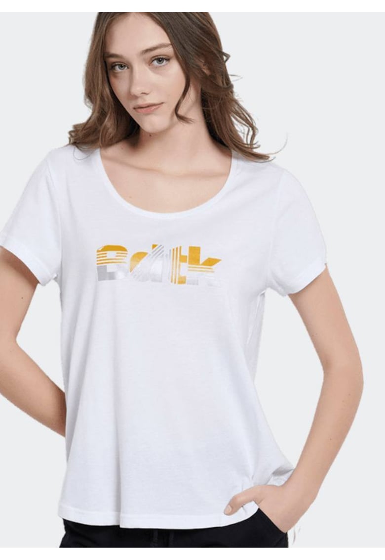 Tricou dama asimetric - decolteu deschis - alb - bumbac-modal -