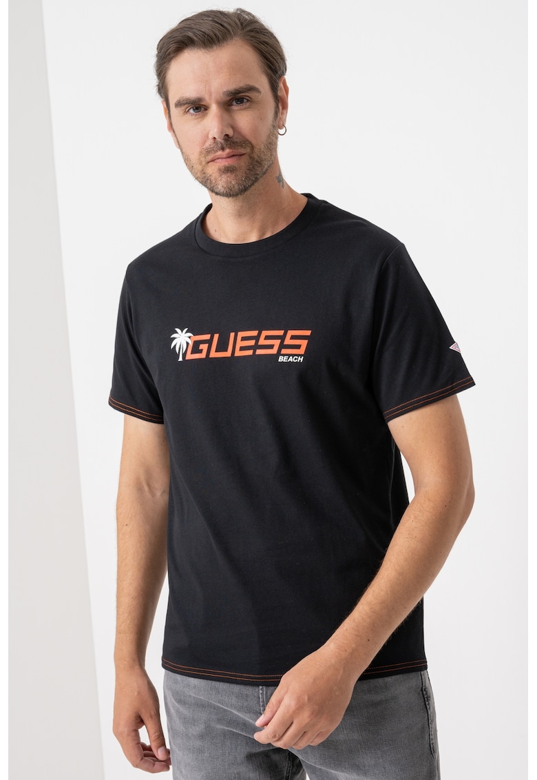 Tricou cu imprimeu logo - Negru/Portocaliu