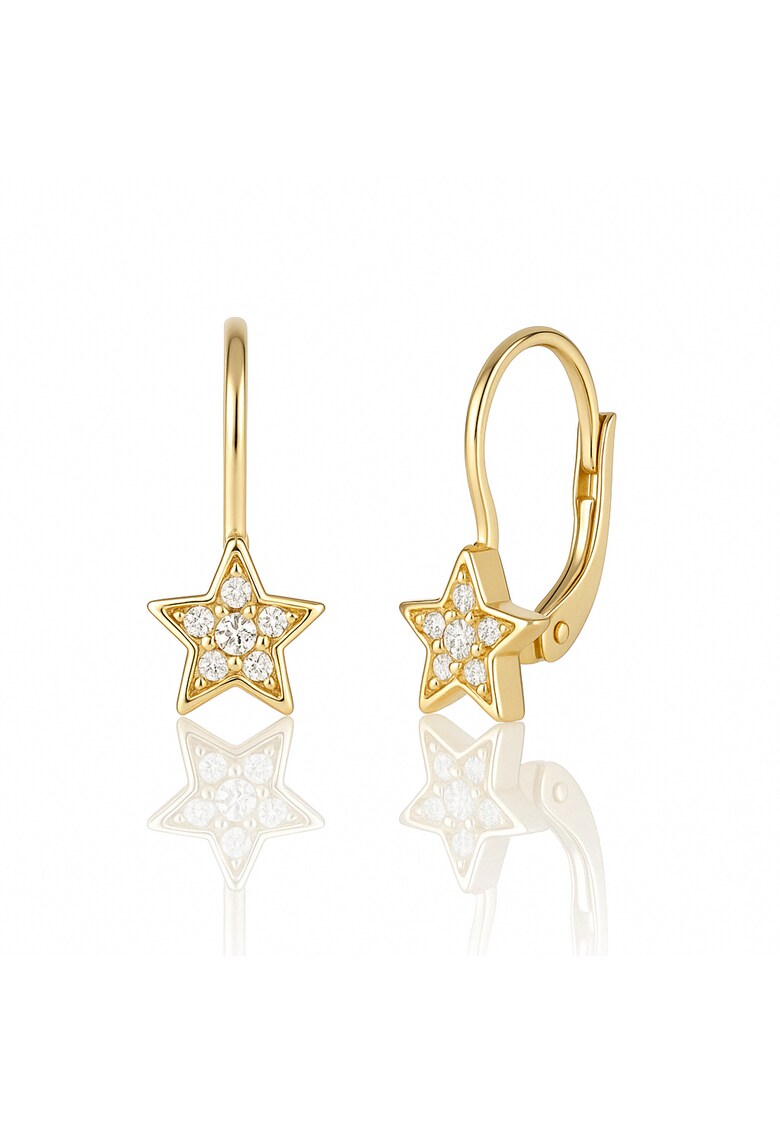Cercei cu Tortite pentru Copii din Aur Galben de 14K cu Zirconia - Stea -