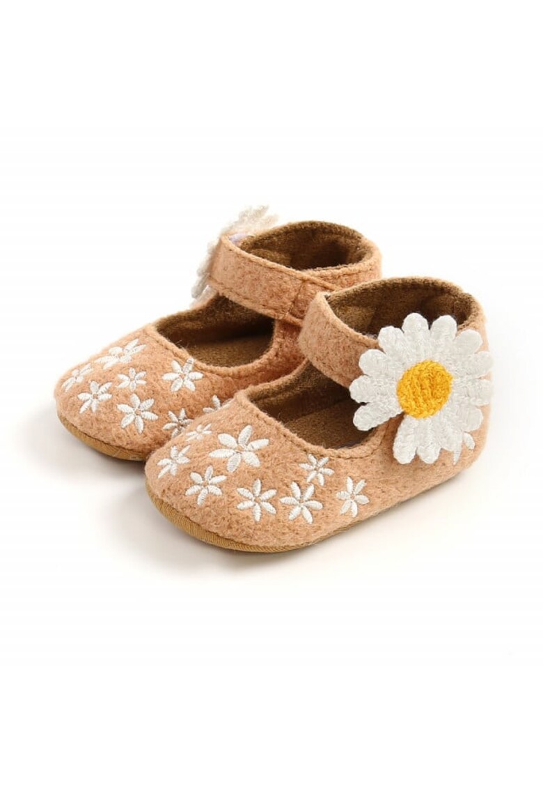 Pantofi Cu Margareta - Velcro - Textil - Fete - Crem - Alb - Alb/Crem