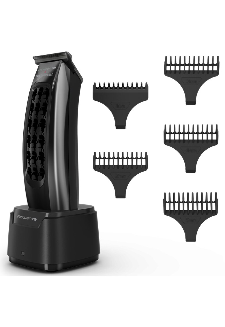 Aparat de tuns x Karl Lagerfeld Barber Experience - 6500 rpm - autonomie 90 min - 5 piepteni ficsi de la 1 - 5 mm - lame inox - baza de incarcare - indicator LED - incarcare rapida - negru & gri