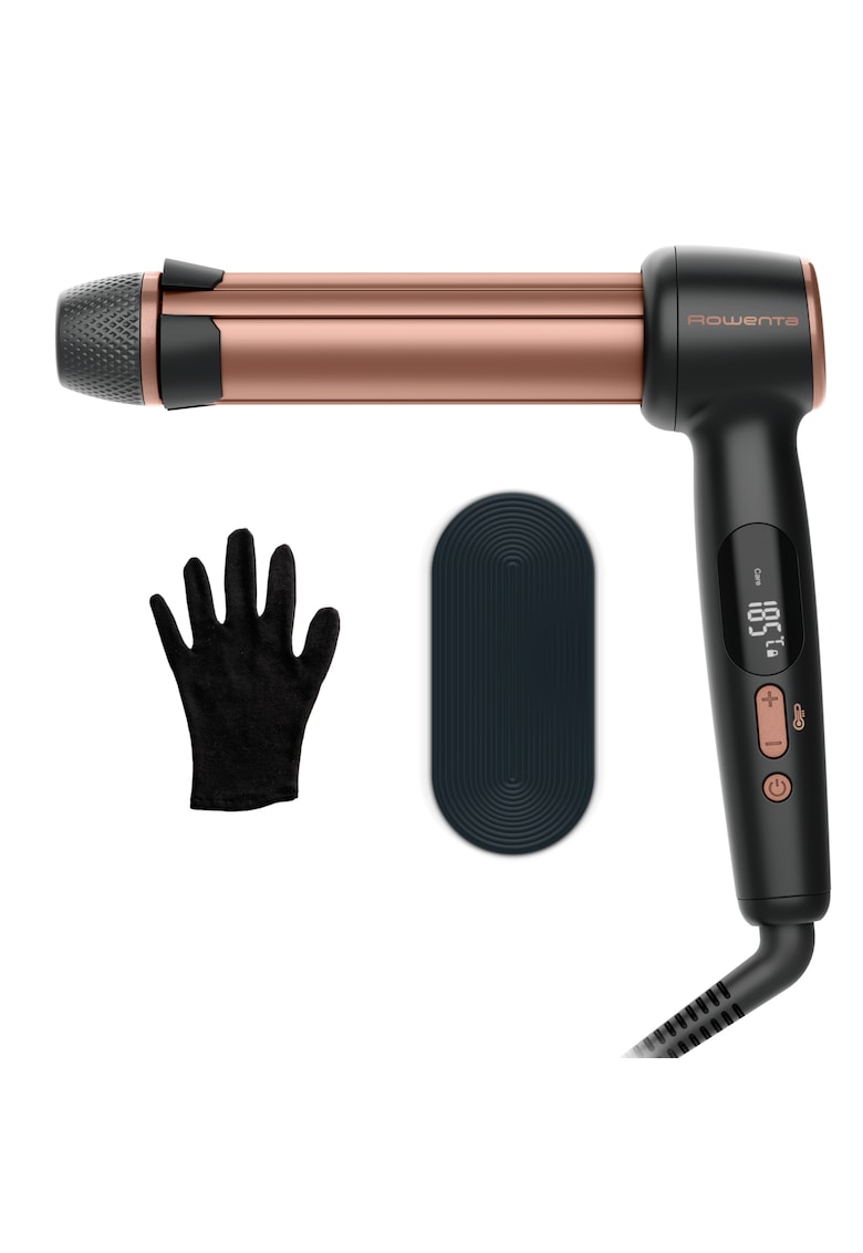 Ondulator de par Twist Curl - 75W - 4 trepte de temperatura 150 - 210°C - ajustabil pe 3 diametre 27 - 32 - 38 mm - invelis ceramic - forma unica de L - negru & roz