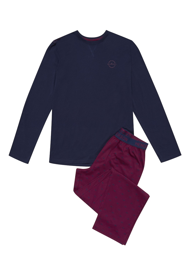 Pijama barbati albastru turcoaz si rosu inchis - bumbac - maneca lunga - set bluza si pantaloni