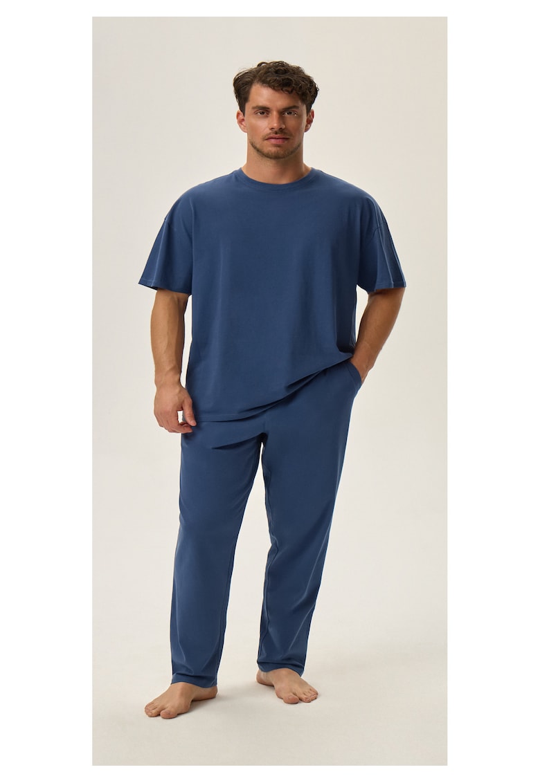 Pijama barbati  Kinger - bleumarin - bumbac - set tricou si pantaloni - maneca scurta - lungi -