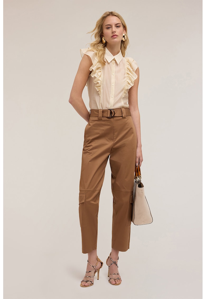 Pantaloni cargo crop cu talie inalta