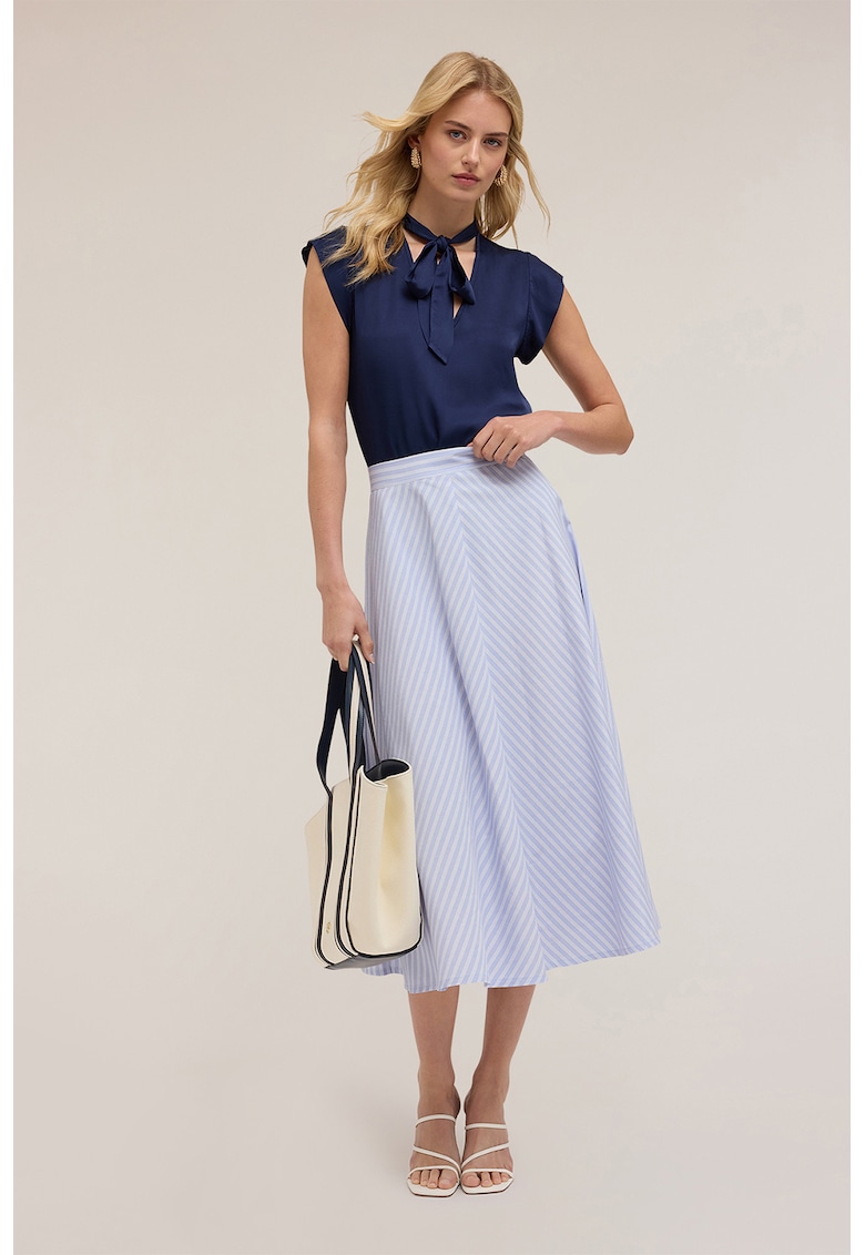 Fusta midi evazata - Alb/Albastru pastel