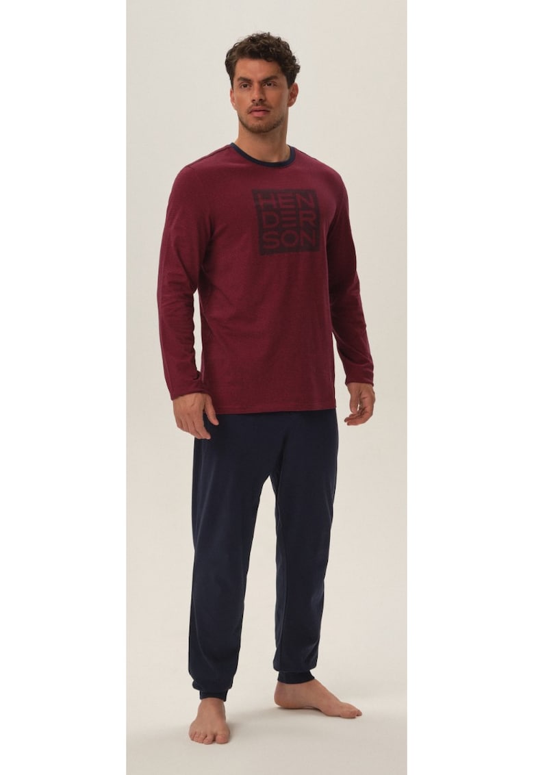 Pijama barbati  Jarvis - bumbac - rosu - bluza cu maneca lunga si pantaloni lungi - set