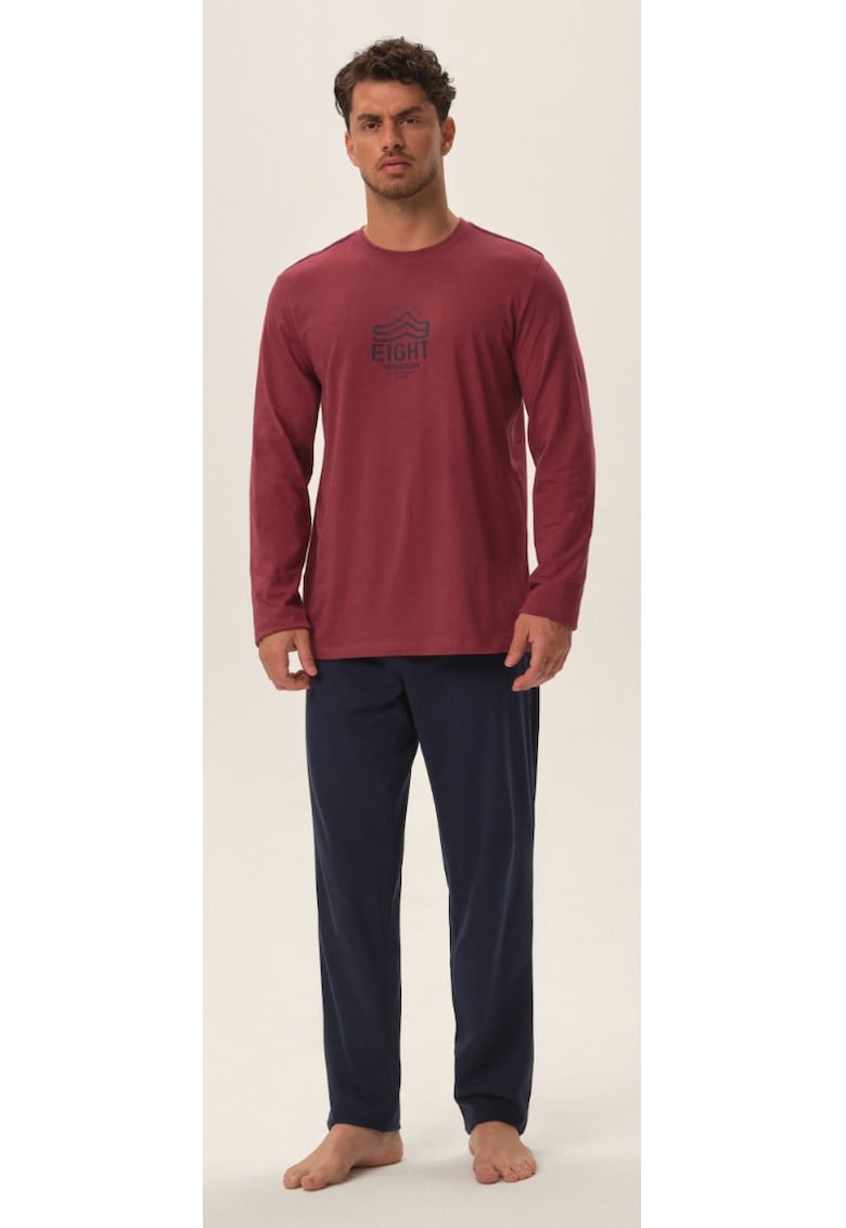 Pijama barbati Jetson - rosu si bleumarin - bumbac 100% - maneca lunga - pantaloni lungi - set
