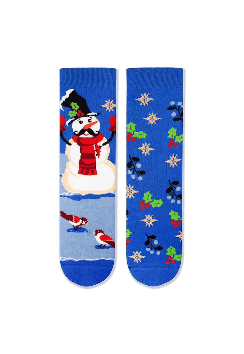 Sosete bumbac de craciun Snowman - Albastru