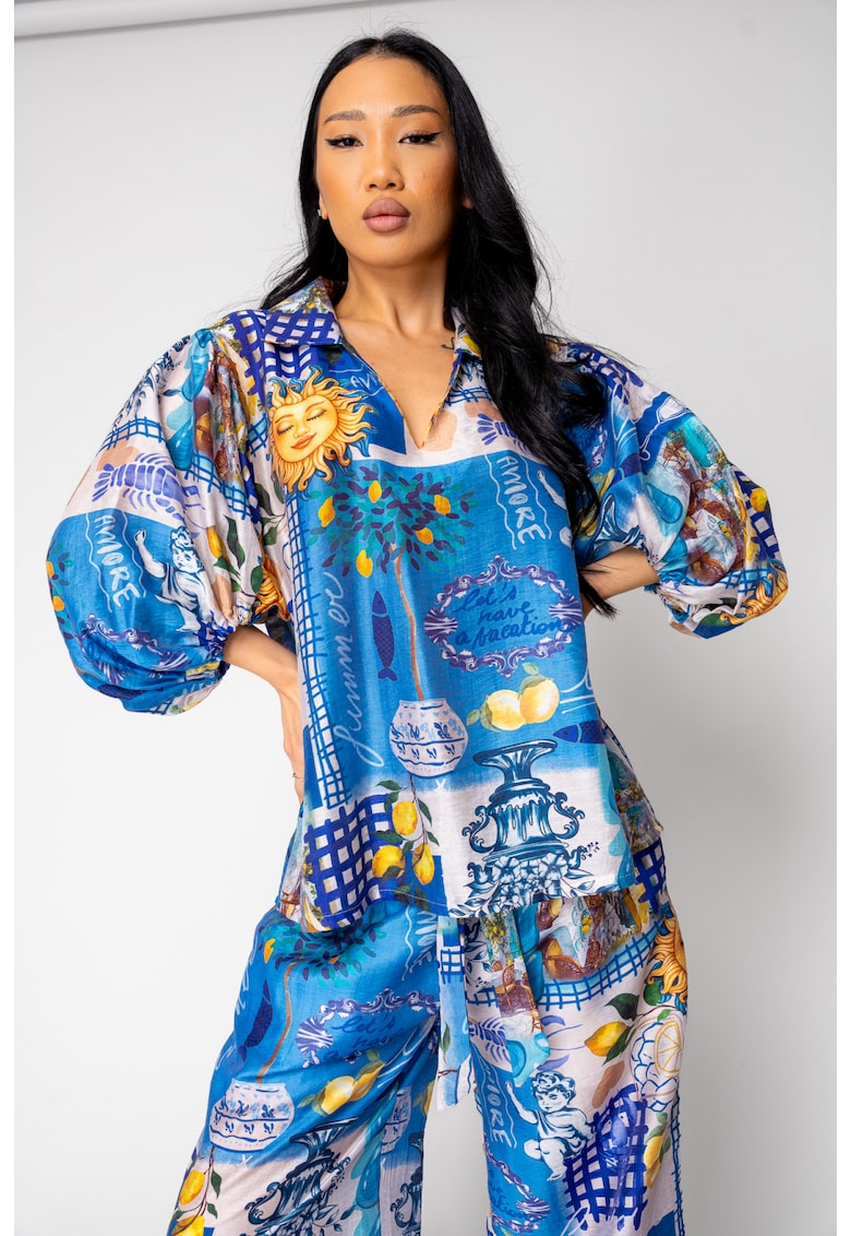 Set Capri bluza si pantalon lung print lamai 15973 - BLUE
