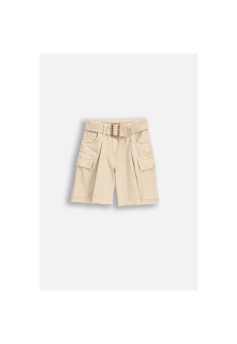 Pantaloni scurti copii - ecru - bumbac - curea reglabila - buzunare practice