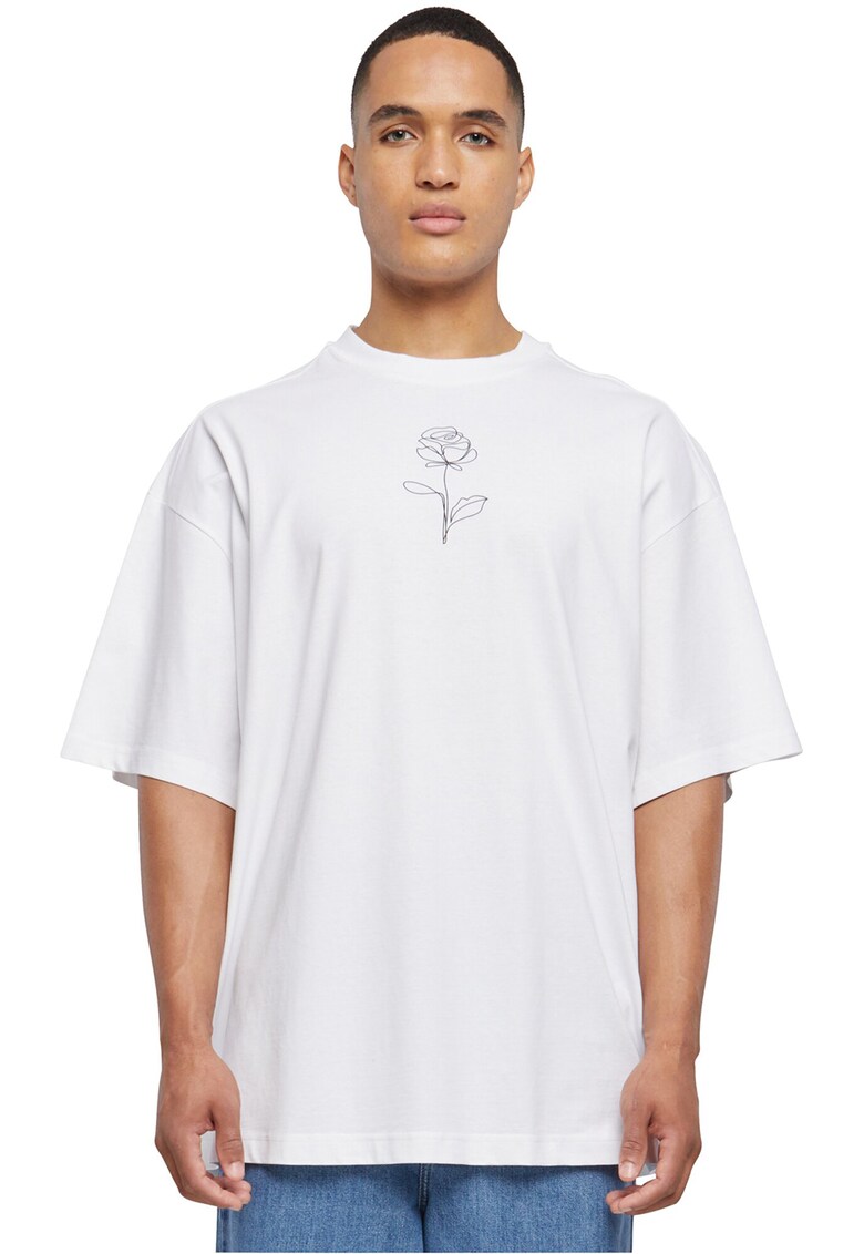 Tricou cu maneci cazute si decolteu la baza gatului - Alb/Negru