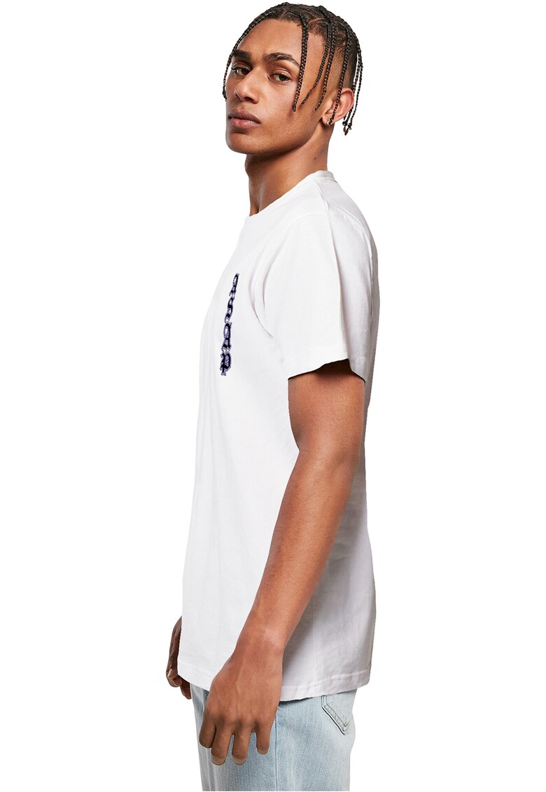 Tricou din bumbac cu detaliu text - Alb/Negru/Albastru lavanda