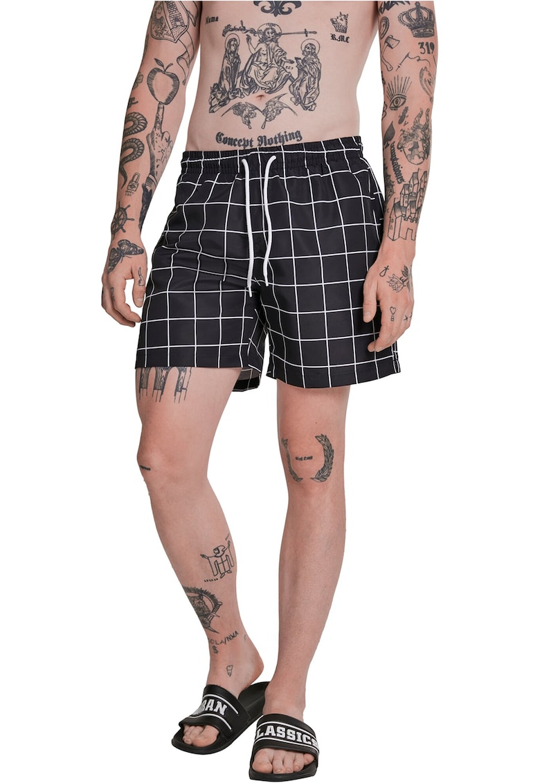 Pantaloni scurti de baie cu snur in talie si model in carouri
