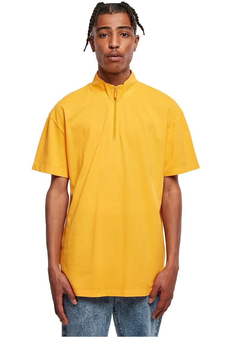 Tricou din bumbac cu fermoar scurt si model uni