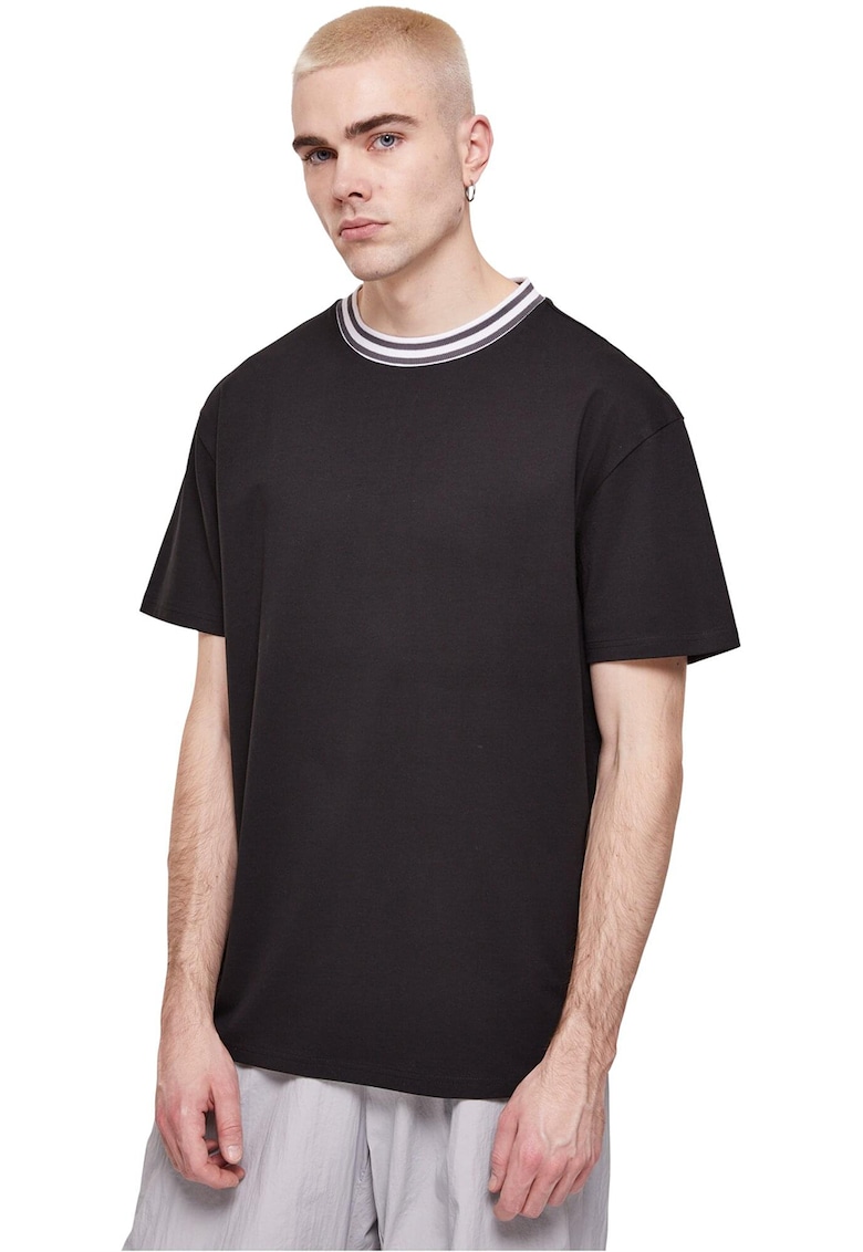 Tricou din bumbac cu decolteu la baza gatului - Alb/Negru