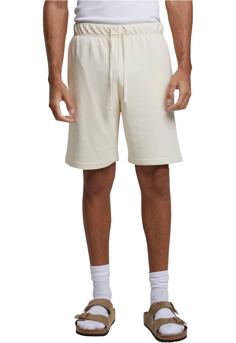 Pantaloni scurti din amestec de bumbac cu snur - Alb fildes