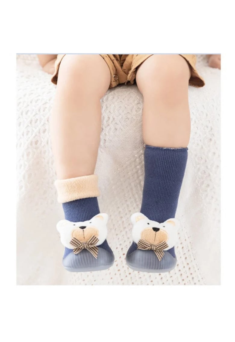Botosi De Casa Cu Talpa Antiderapanta - Model White Teddy - Textil - Baieti - Albastru - 26