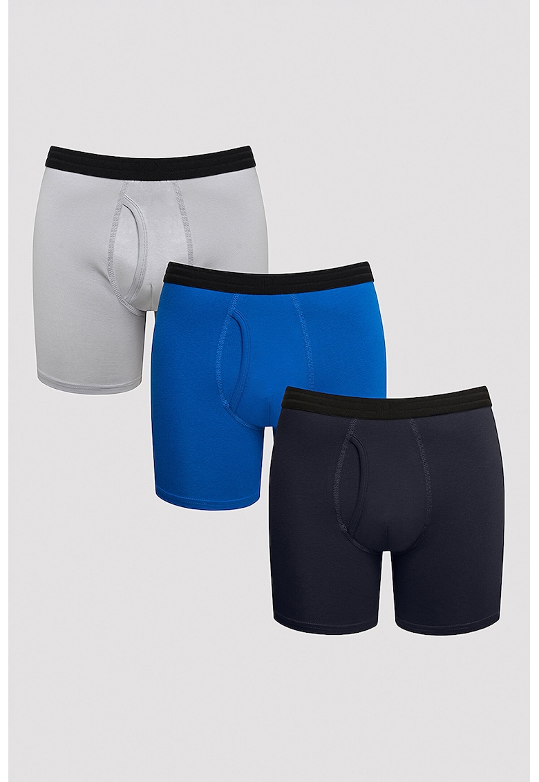 Set de boxeri din amestec de bumbac - 3 Perechi - Gri deschis/Albastru