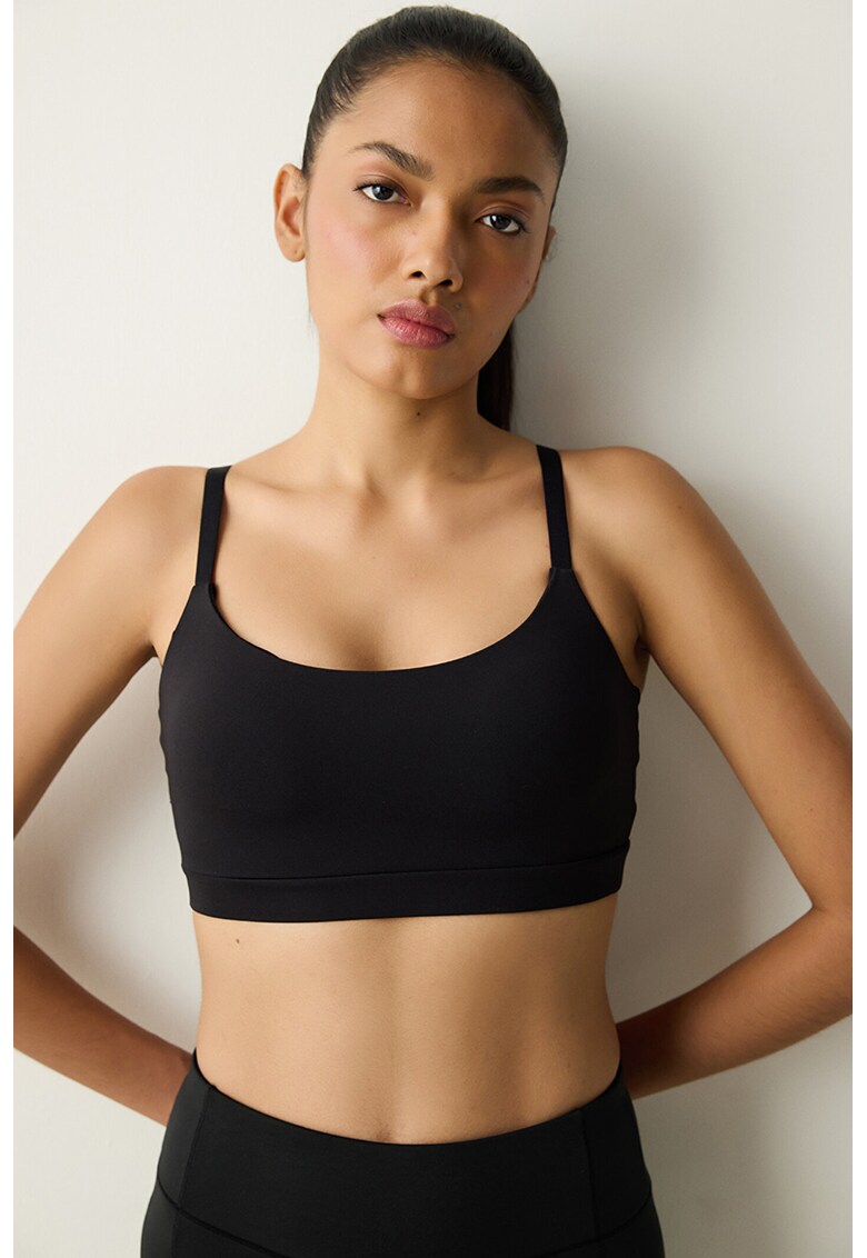 Top crop cu decolteu rotund - Negru