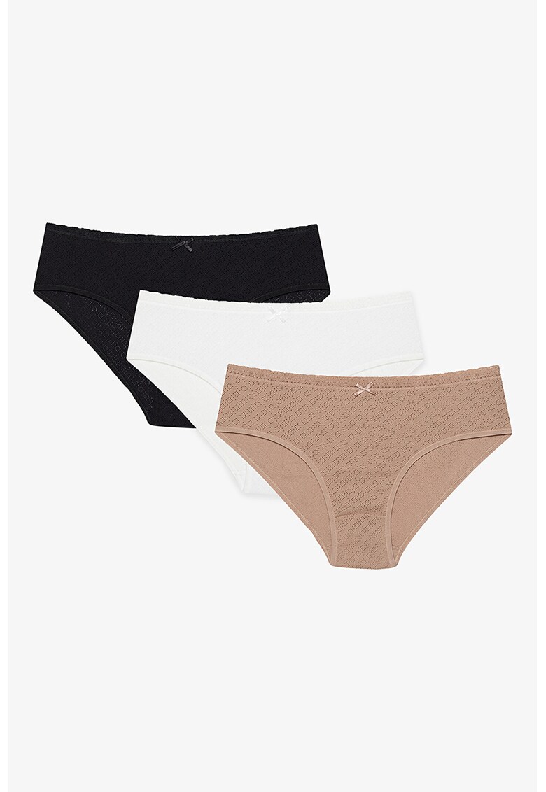 Set de chiloti hipster - 3 Perechi - Alb/Negru/Bej inchis