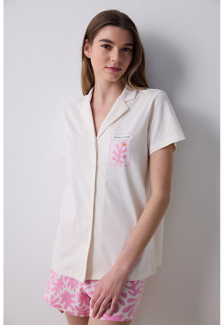 Camasa de pijama din bumbac cu pantaloni scurti