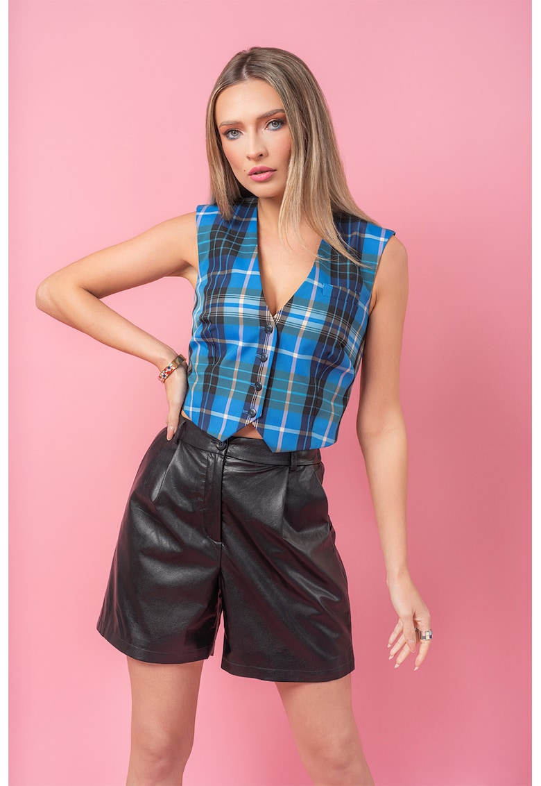 Pantaloni scurti din piele ecologica cu croiala ampla Afternoon Ambition