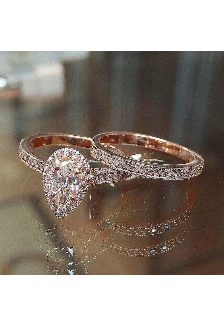 Set 2 Inele rose gold - cu pietre din zirconiu - Mindie C1 - 5 (circumferinta: 49.3 mm)