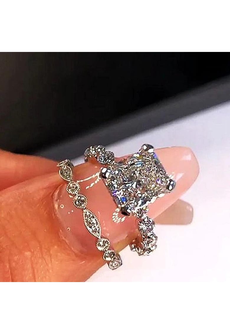 Set 2 inele - argintii - cu pietre din zirconiu - Tamara C1 - 6 (circumferinta: 51.9 mm)