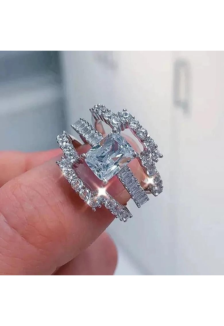 Set 3 inele argintii - cu pietre din zirconiu - Cindy C24 - 6 (circumferinta: 51.9 mm)