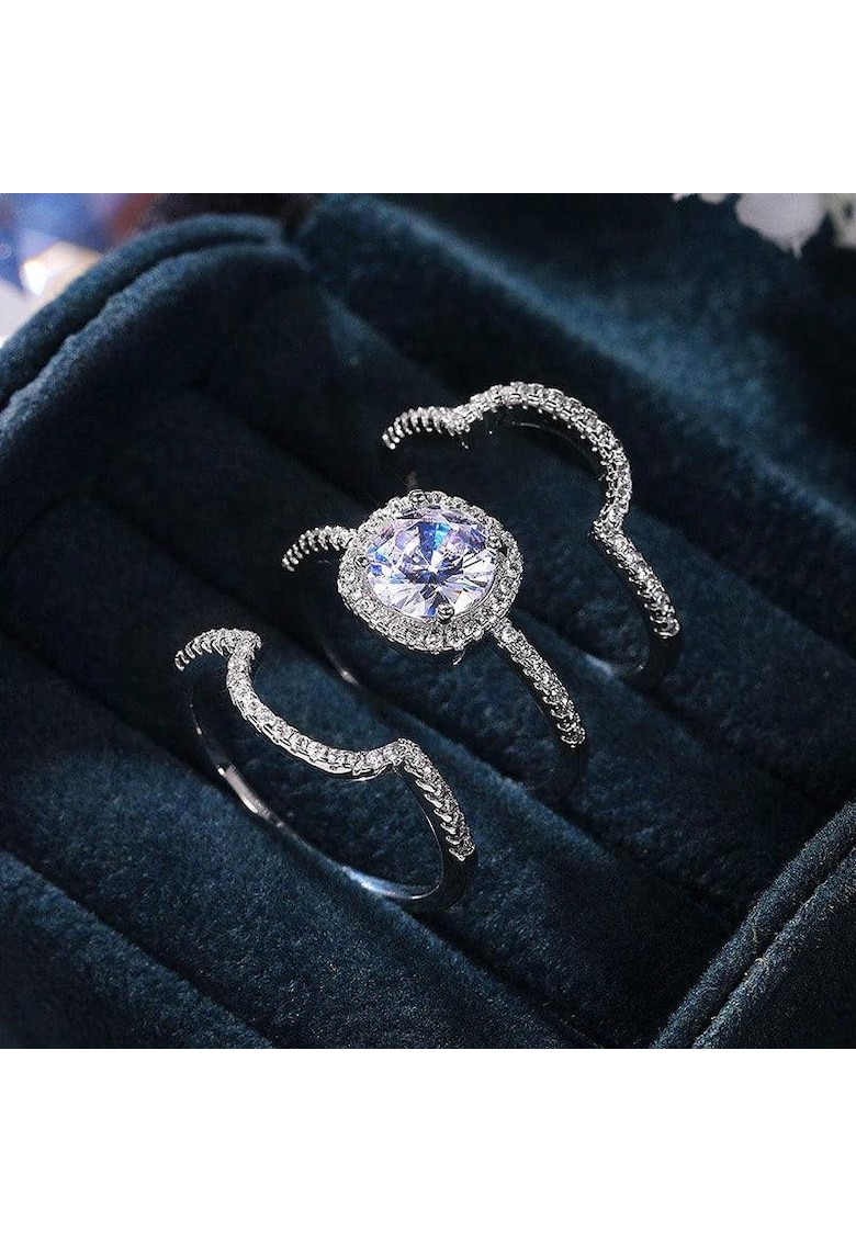 Set 3 inele argintii - cu pietre din zirconiu - Rinda C11 - 6 (circumferinta: 51.9 mm)