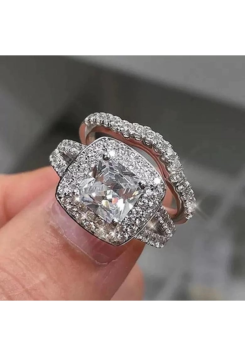 Set 2 inele argintii - cu pietre din zirconiu - Clarice C2 - 8 (circumferinta: 57 mm)