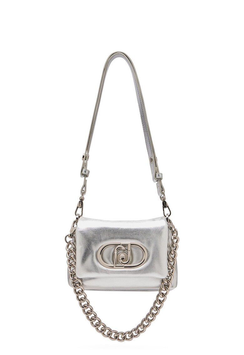 Geanta de piele ecologica cu bareta de umar si aspect metalizat - Argintiu