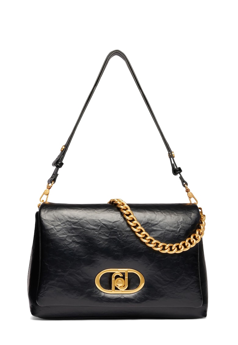 Geanta cu clapa si bareta de umar din lant - Negru