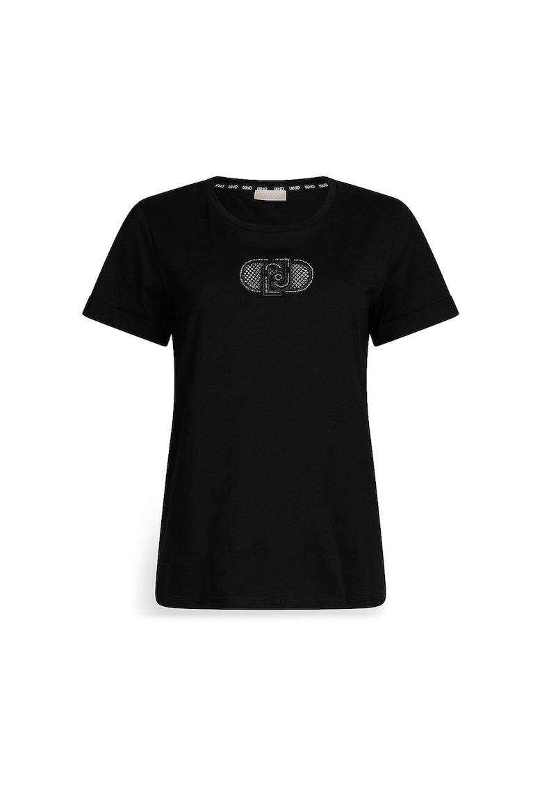 Tricou cu decolteu rotund si monograma - Negru