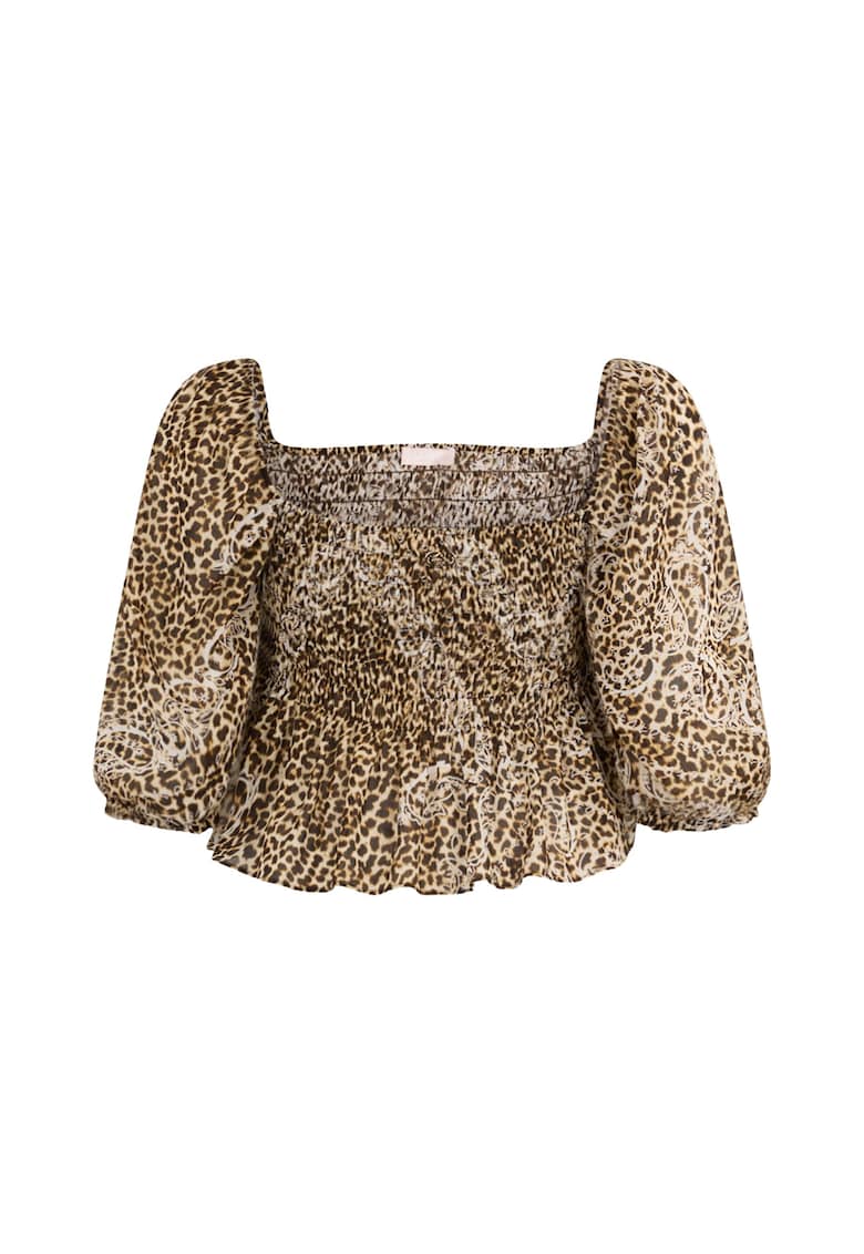 Bluza crop cu animal print si maneci balon