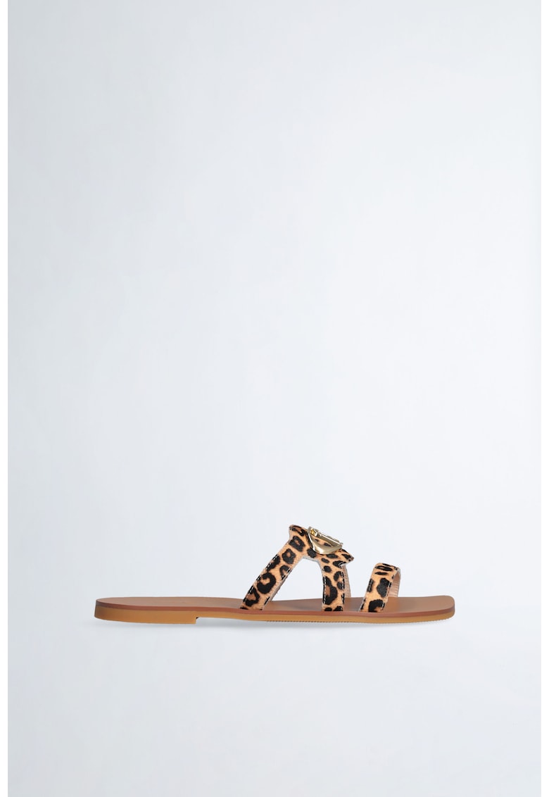 Sandale de piele cu animal print - Maro
