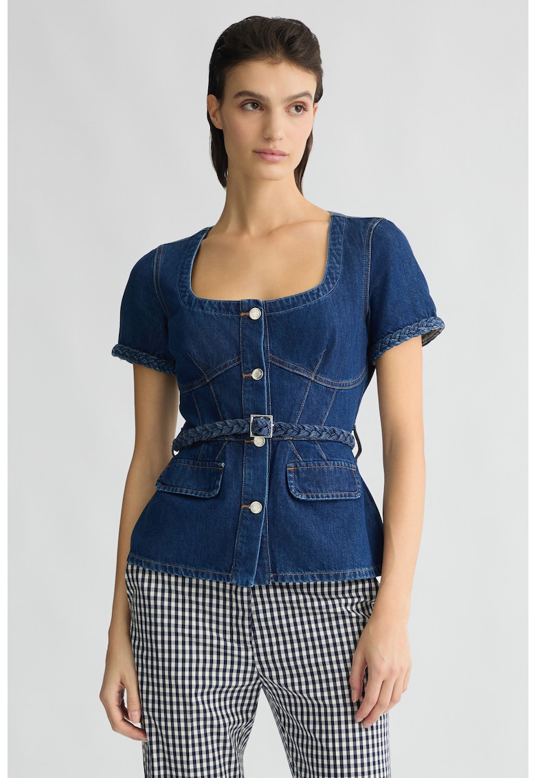 Tricou de denim cu o curea in talie