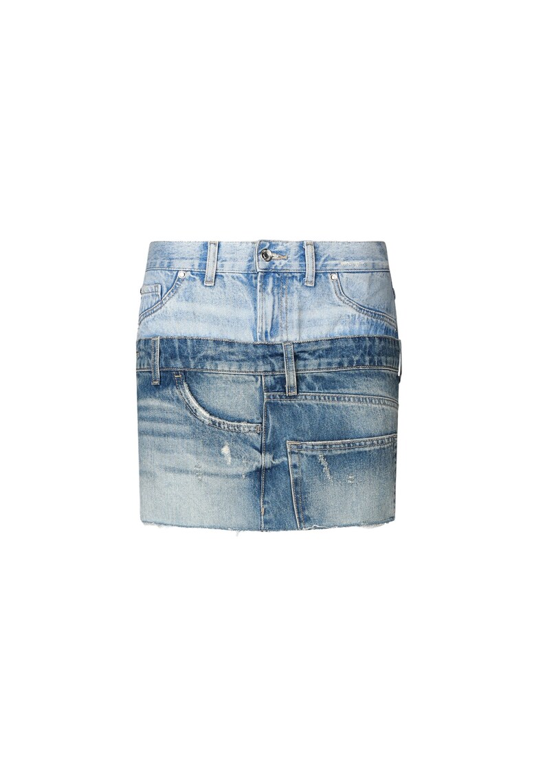Fusta mini din denim cu aspect 2 in 1