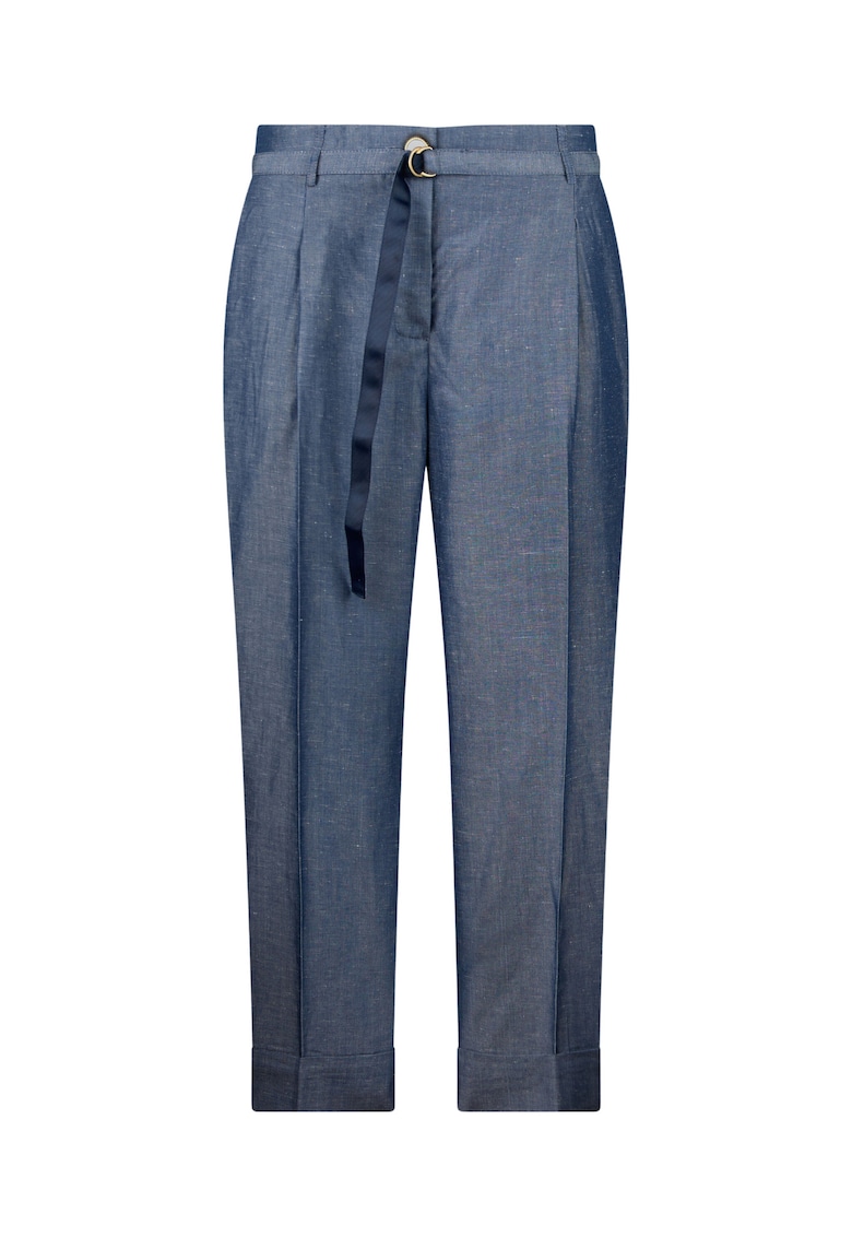 Pantaloni din amestec de in cu croiala ampla si curea in talie