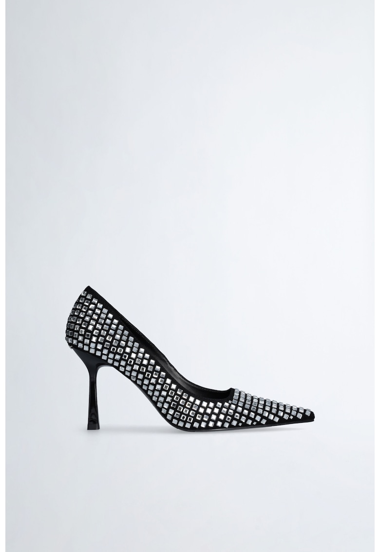 Pantofi stiletto de piele intoarsa si strasuri