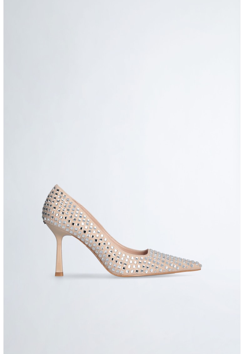 Pantofi stiletto de piele intoarsa si strasuri