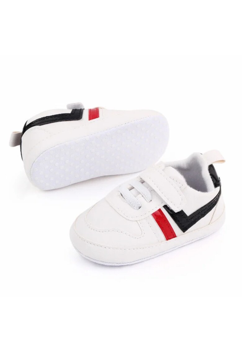 Pantofi Sport Casual - Piele ecologica - Baieti - Siret - Alb - Rosu - Negru - Rosu/Alb/Negru
