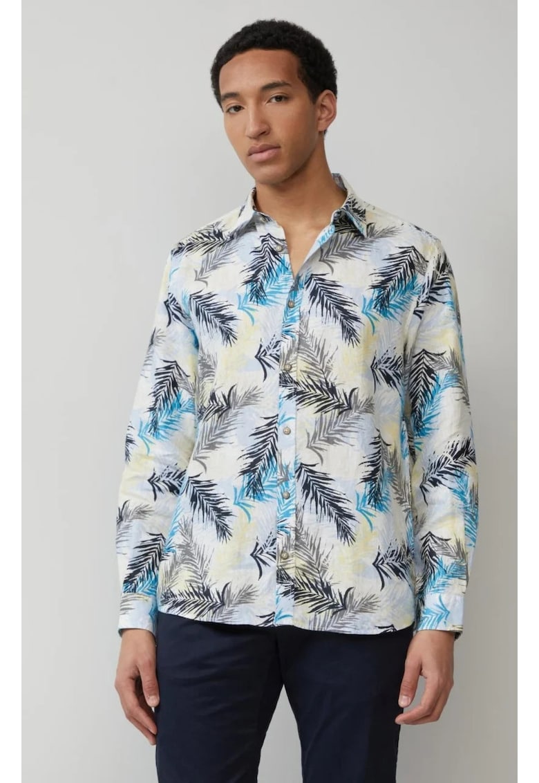 Camasa barbati din in cu imprimeu floral si croiala Regular Fit - Alb