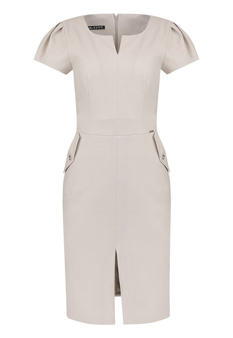 Rochie cambrata cu slit frontal - Bej