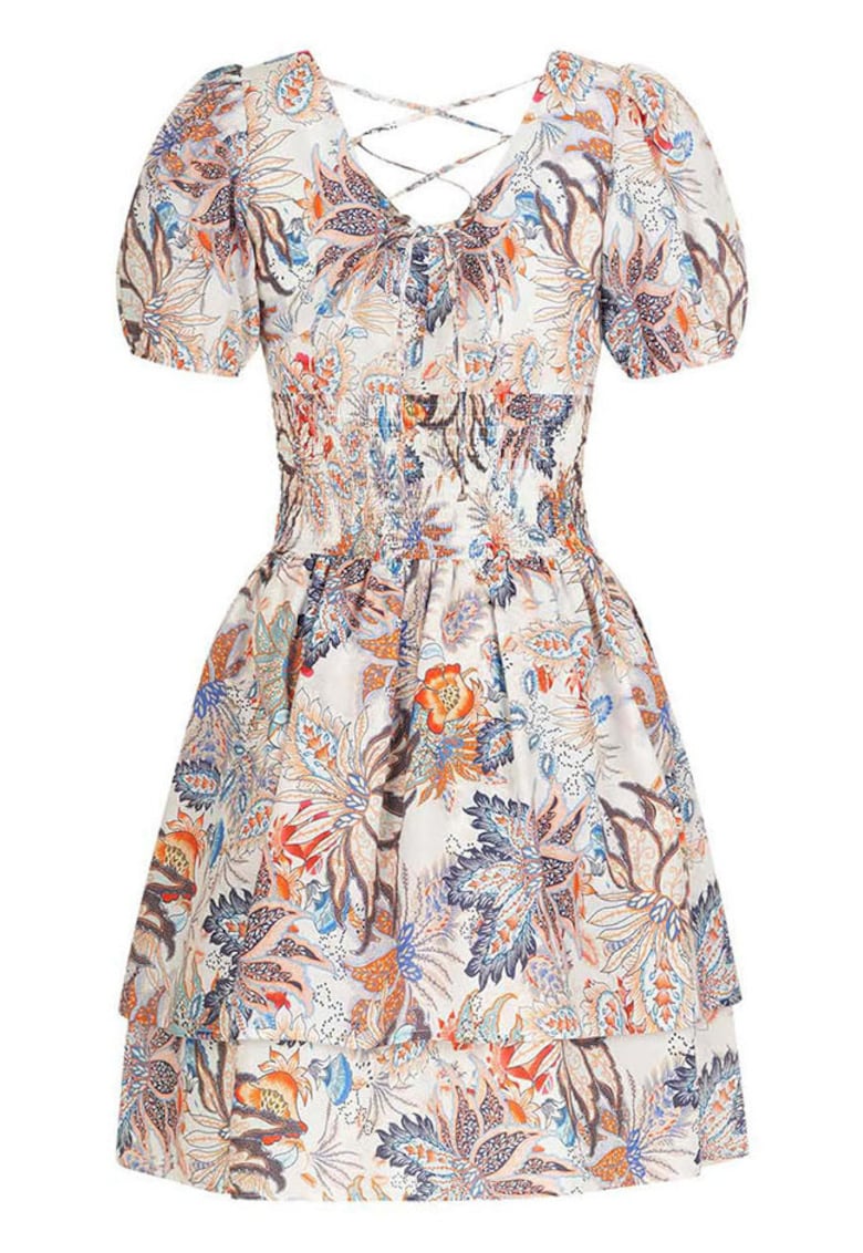 Rochie cu imprimeu floral si maneci bufante - Multicolor