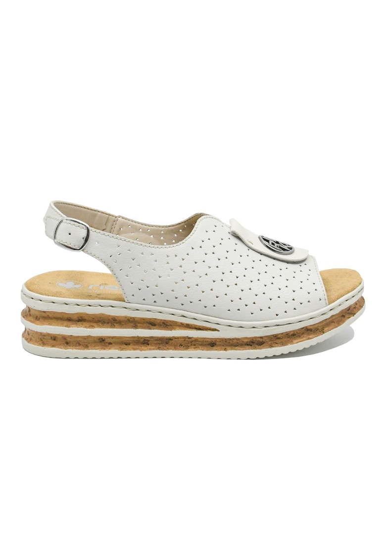 Sandale dama wedge - albe - cu logo medalion decorativ RIK62902-80