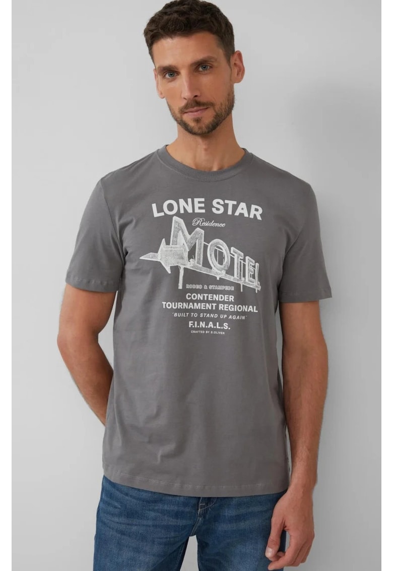 Tricou barbati cu decolteu la baza gatului - imprimeu text - Regular fit