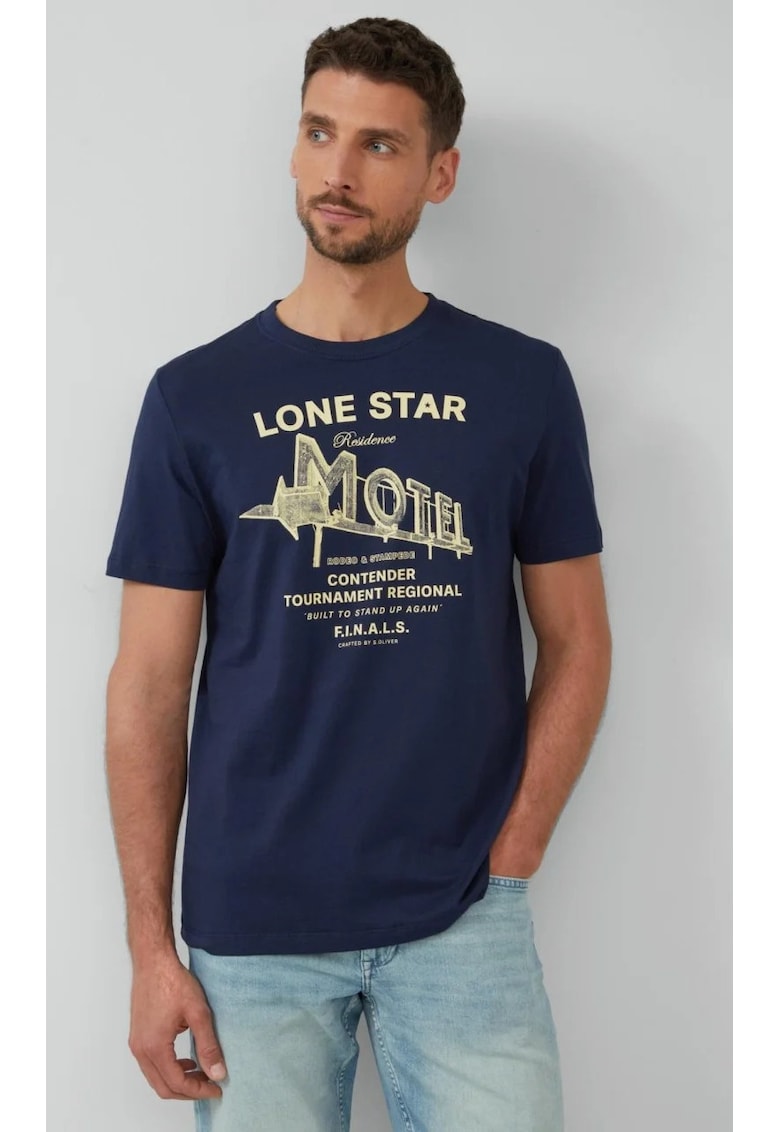 Tricou barbati cu decolteu la baza gatului - imprimeu text - Regular fit