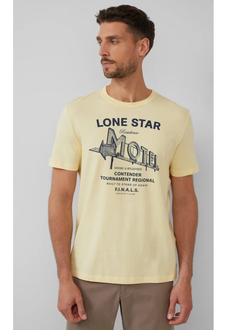 Tricou barbati cu decolteu la baza gatului - imprimeu text - Regular fit